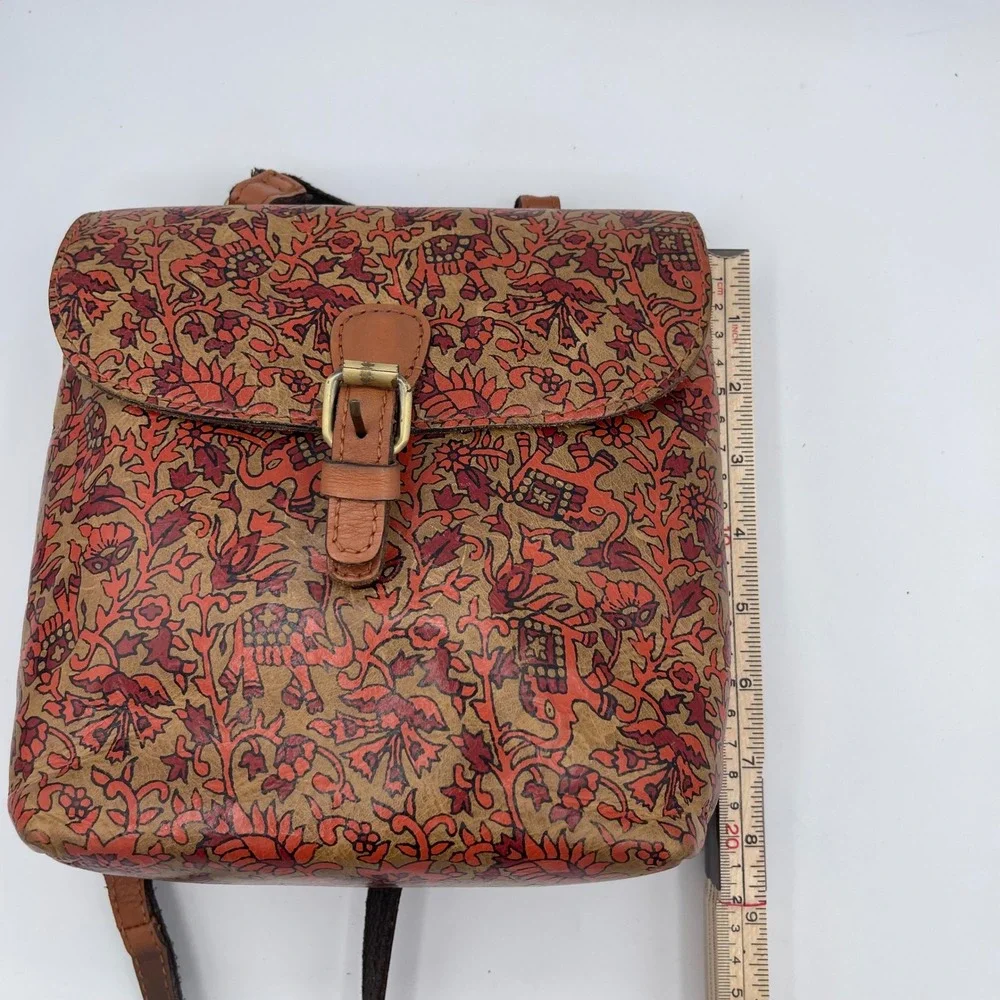 Patricia Nash Leather Mini Backpack Red Floral Elephant Print Boho Buckle Bag